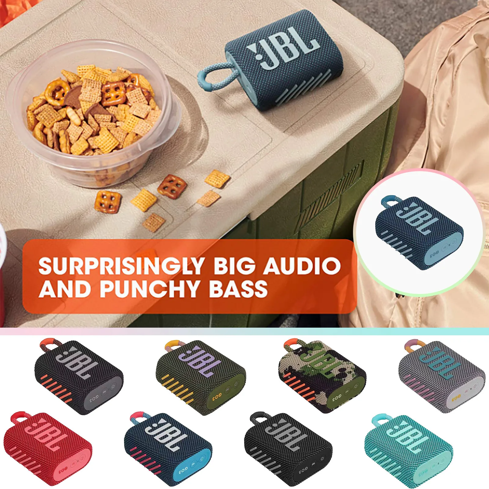 100% JBL GO 3 Беспроводная Bluetooth-совместимая колонка водонепроницаемая внешняя