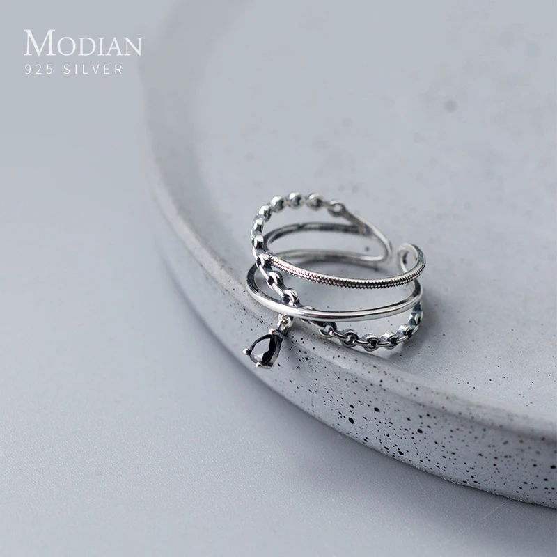 Modian New Retro Simple Finger Ring for Women Authentic 925 Sterling Silver Geometric Line Adjustable Ring Fine Jewelry Gift