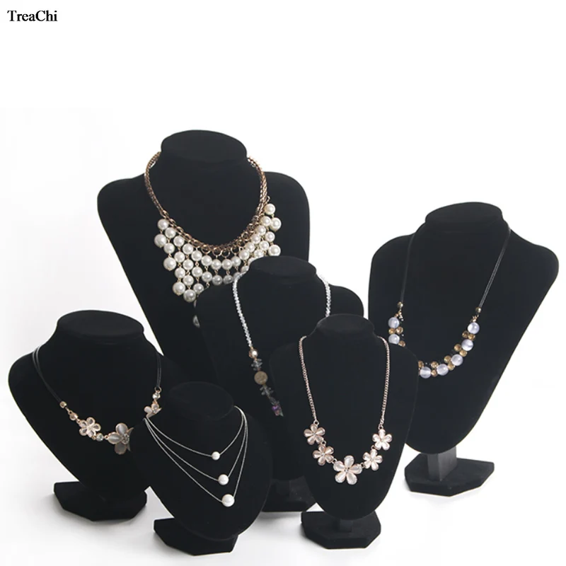 6 Sizes Multi-color Velvet Jewelry Display Stand PU Leather Model Bust Display Stand Lady Necklace Pendant Mannequin Jewelry