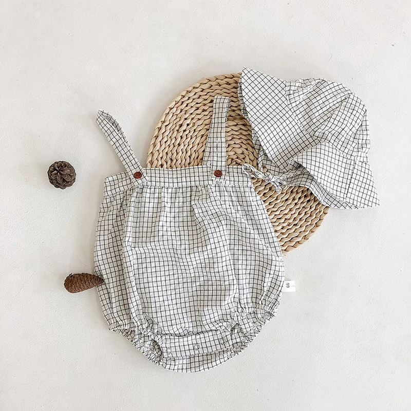 Baby Bodysuits are cool Summer Plaid Baby Bodysuits and Blouse 2 pcs New 2020 Fashion Baby Clothing Little Pumpkin Infant Girls Boys Clothes Set Baby Bodysuits classic