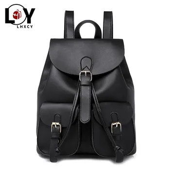 

Clamshell Drawstring Buckle Women Leather Bagpacks High Capacity Multiple Pockets Soft School Backpacks Casual Travel Backpacks
