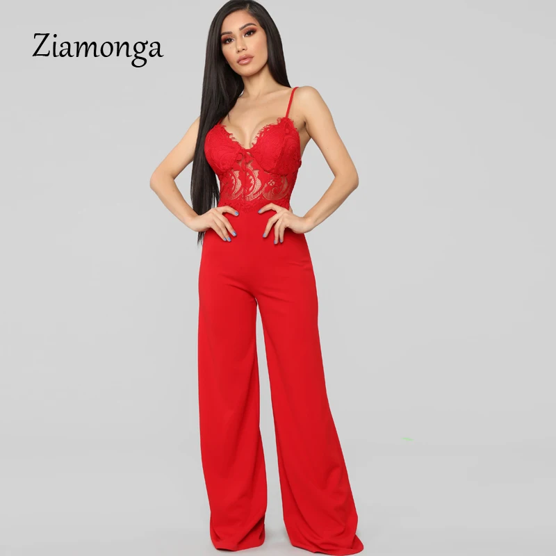 

Ziamonga Sexy Lace Jumpsuit Women Sleeveless High Waist Backless Full Bodysuit Long Romper Pants Skinny Elegant Evening Jumpsuit