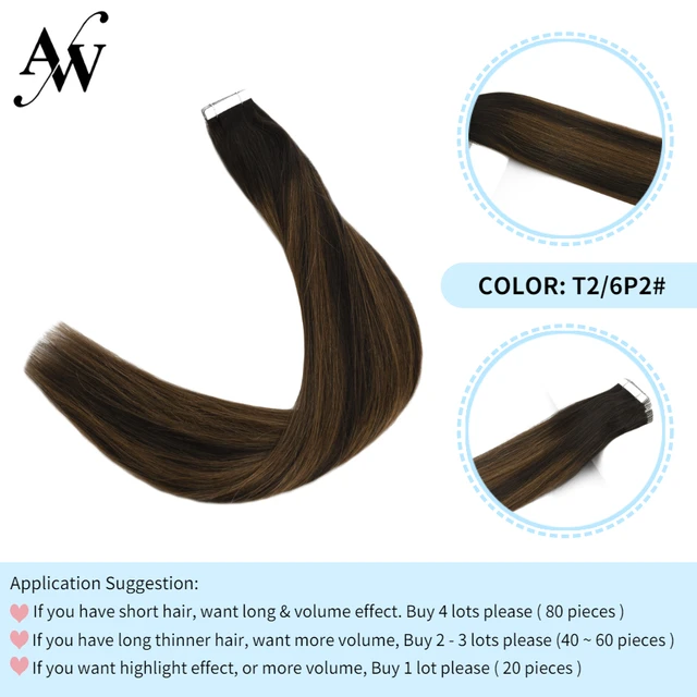 AW 12''-28'' Tape In Human Hair Extensions Straight Seamless Invisible Natural Machine Made Remy Adhesive Glue On Hair Extension T26P2