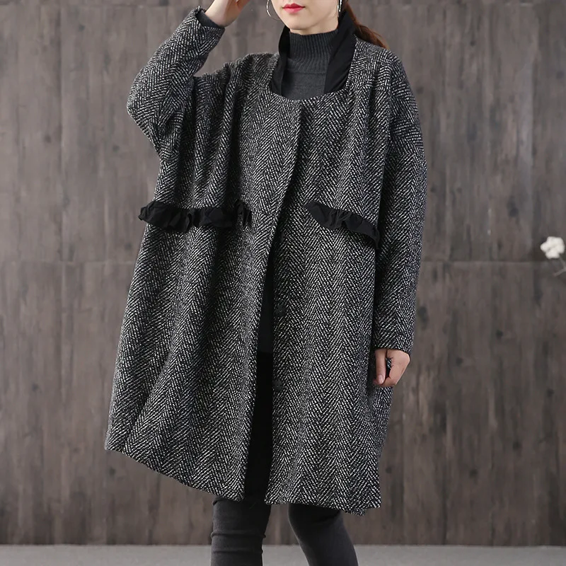 Max LuLu корейская модная одежда Женская Длинная зимняя одежда женские клетчатые теплые шерстяные пальто повседневное женское пальто размера плюс