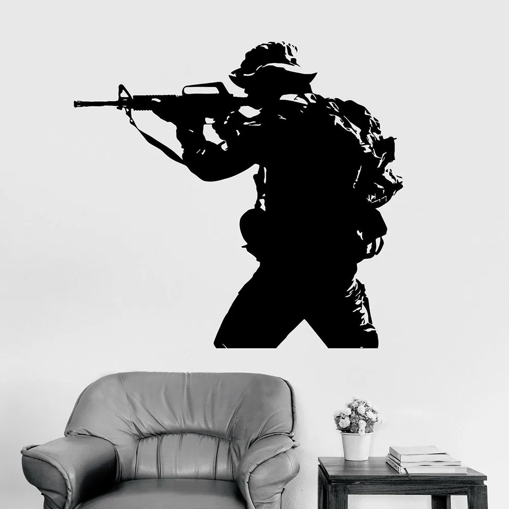 Army Wall Decal Soldier Weapon Military War Stickers Mural Vinyl Room