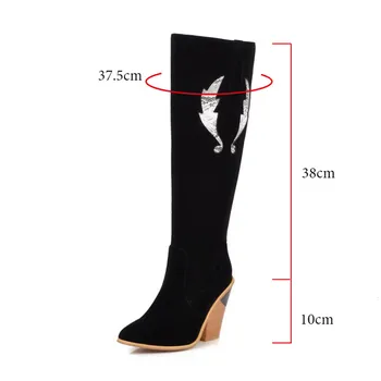 

Fashion Womens Knee High Boots Miami Western Cowboy Thigh High Boot Wedge Heel Cowgirl Combat Booties Pointy Zipper Work Shoes
