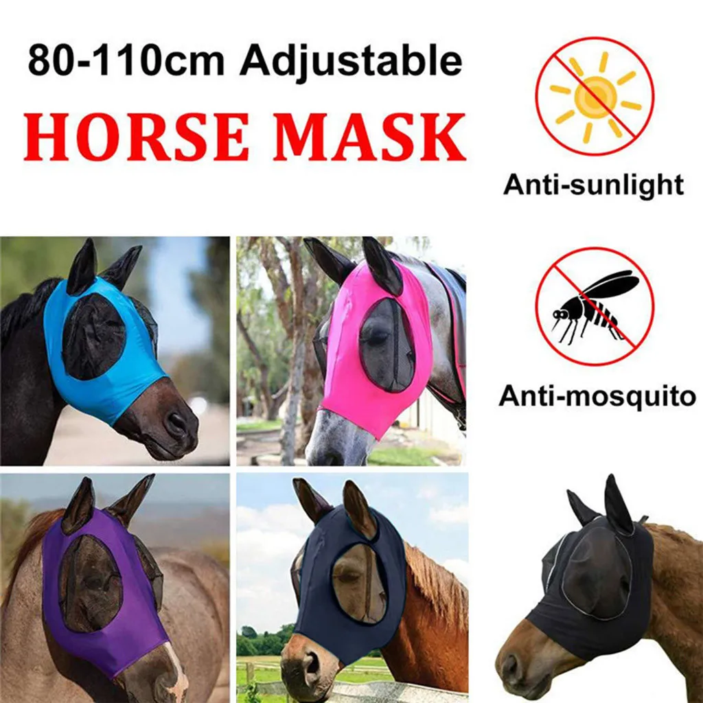 TopHomer Máscara de vuelo de caballo con orejas y flecos de nariz para caballo