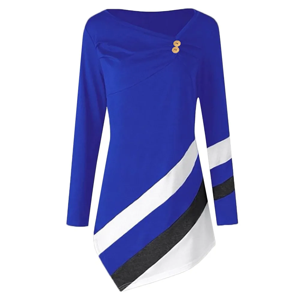 Женская осенне-зимняя полосатая Асимметричная туника, топы, рубашки для леди, плюс размер, 5XL блузка, blusas femininas tunique, женские блузки - Цвет: Dark Blue