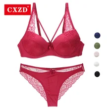 CXZD женский сексуальный комплект нижнего белья, кружевной комплект нижнего белья пуш-ап размера плюс, комплект с бюстгальтером из льна, красный комплект нижнего белья, бюстгальтер и трусики