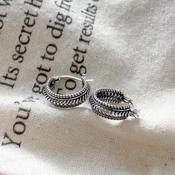 

Retro Franch Style 100% Authentic 925 Sterling silver Twisted Lines Pattern Hoop Huggie Earrings jEWELRY tle958