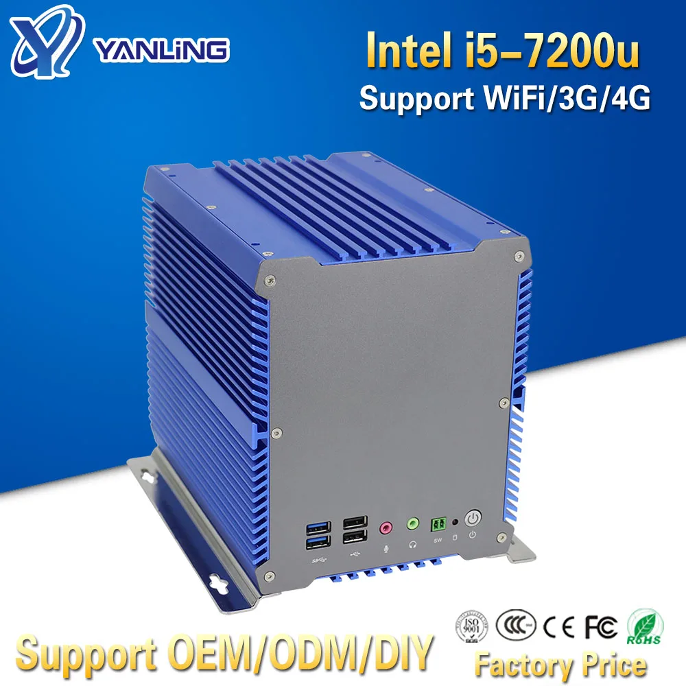 Yanling-ordenador Industrial sin ventilador, Intel i5-7200u, Dual Core, 2 puertos Nic, 3 * PCI, 1 * PCIE para sistema POS