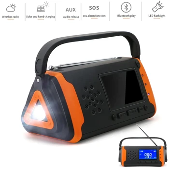 

Portable SOS Alarm Hand Radio Solar Crank Dynamo Powered AM/FM/WB Weather Solar Energy Radios with Flashlight