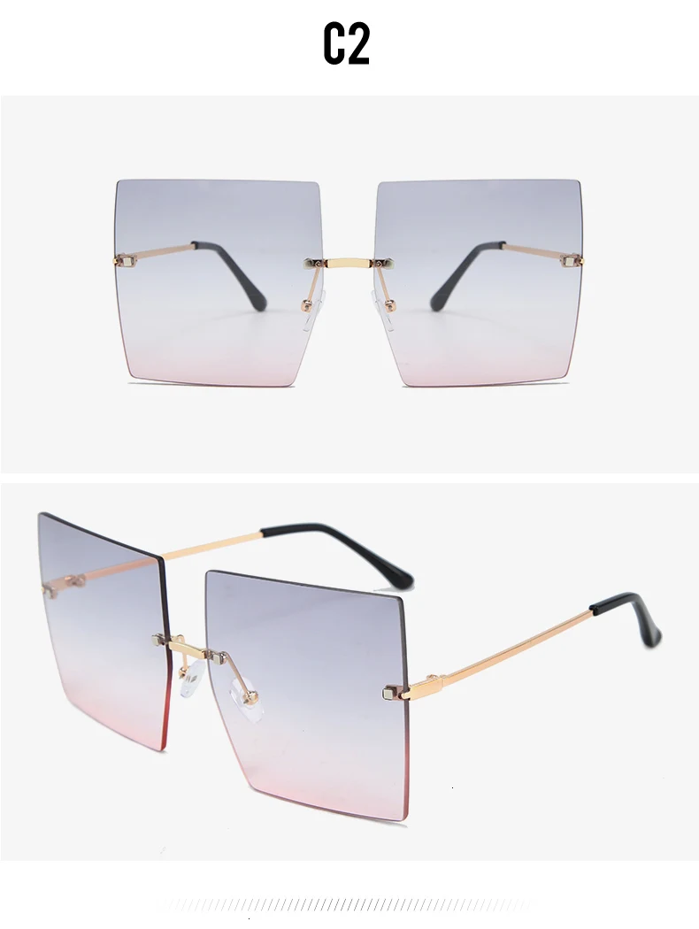 QPeClou Rimless Square Sunglasses Women Brand Designer Oversized Sun Glasses Men Fashion Vintage Big Frame Gafas Oculos De Sol