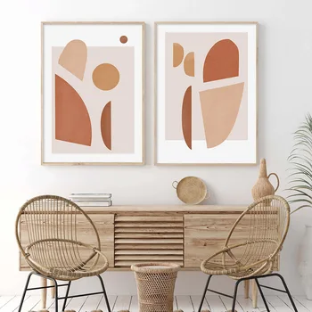 

Abstract Geometric Trendy Beige Poster Canvas Painting Print Scandinavia Wall Art Pictures for Living Room Home Decorations