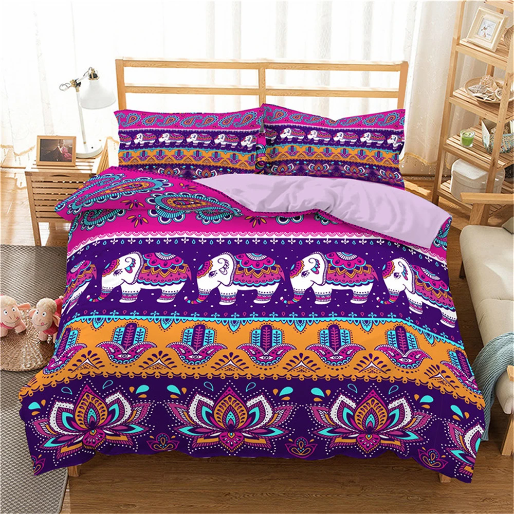 Homesky Boho винтажный комплект постельного белья с рисунком слона, индийский пододеяльник, одеяло King queen, Комплект постельного белья из микрофибры, постельное белье
