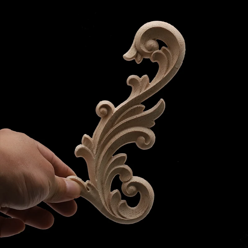 Wooden Ornament Crafts Corner Flower Exquisite Carving Natural Wood Appliques Furniture Mouldings Vintage Unpainted Decoration