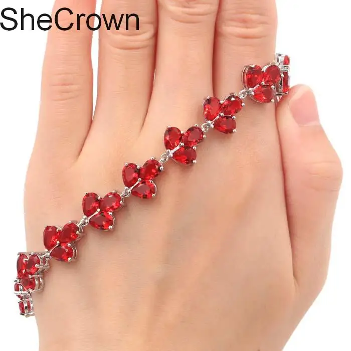 

Fantastic Red Blood Ruby Woman's Present Silver Bracelet 7.5-8.0in 16x13mm