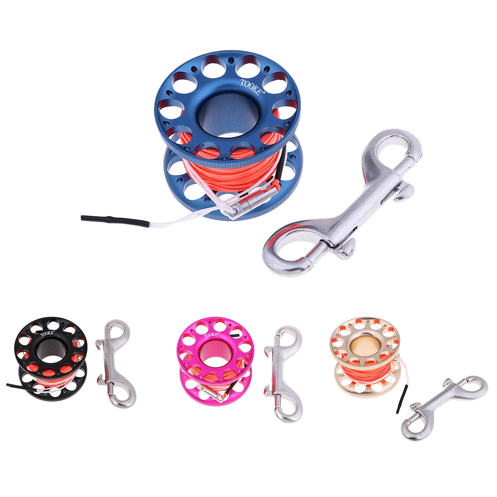 

Aluminum Alloy 30m 98ft Guide Line Spool,Finger Reel Scuba Diving Dive Spool with Double Ended Bolt Clip Diving Finger Spool