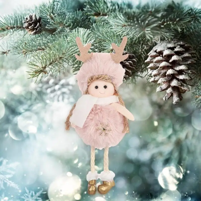 Cute Plush Feather Angel Doll for Xmas Tree Pendant Ornament Decor Kid Gift