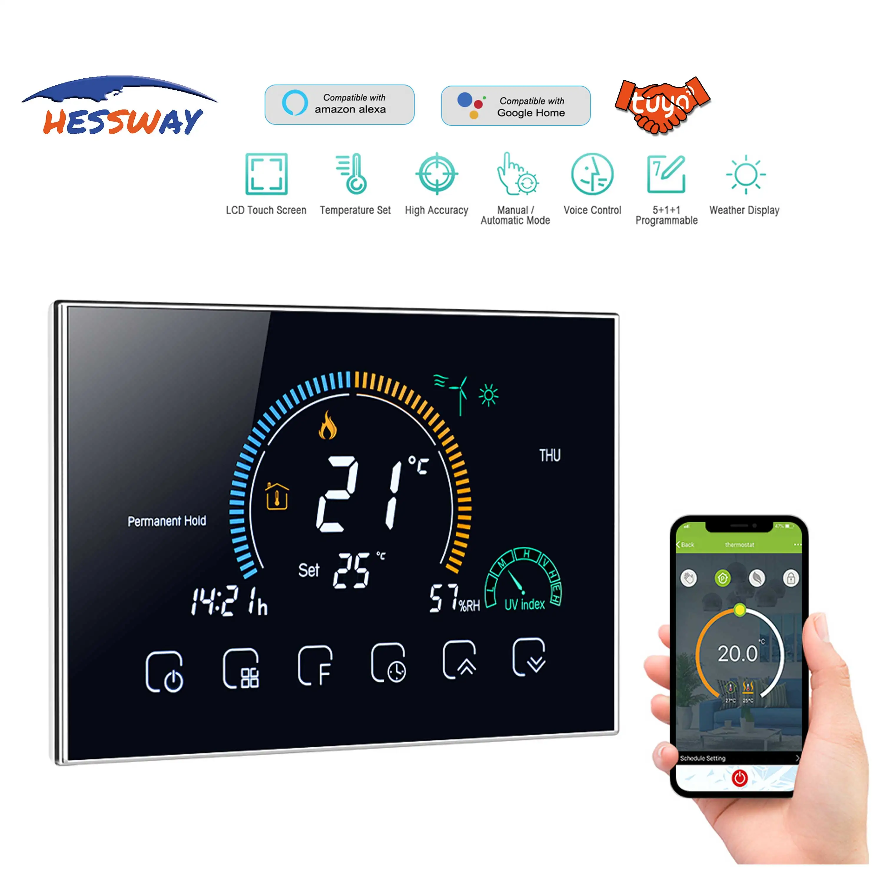 Dual sensor HEATING THERMOSTAT WIFI Work for Alexa Google Home Control  heating system 16A, water heat circulation system, Boiler - AliExpress