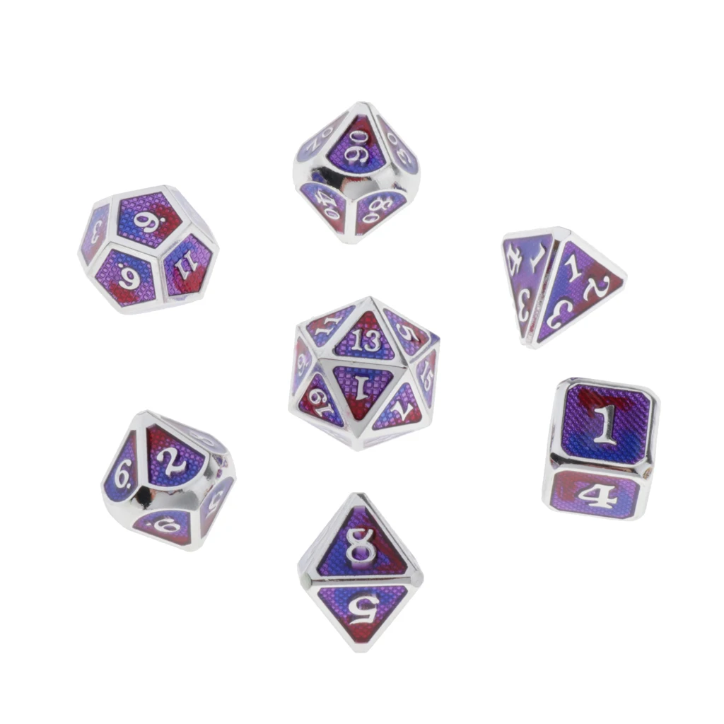 7pcs Embossed Metal Multi-sided Polyhedral Dice Set for Dungeons and Dragons Dice MTG DND RPG Table Games Board Game D20 D12 Set