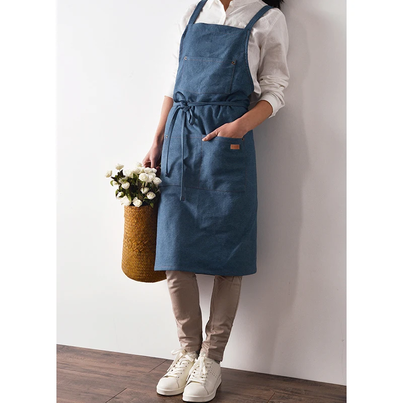 

Women Cotton Linen Bib Apron Japanese Style Sleeveless Pinafore Home Kitchen Coffee Cooking Florist Aprons Denim Dress