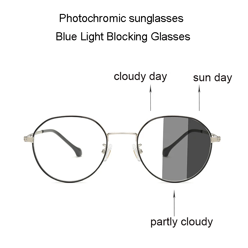 Круглый фильтр синего света фотохромные очки солнцезащитные очки Для мужчин Для женщин компьютерная игра сплав оправа для очков модные очки ботаника Oculos UV400