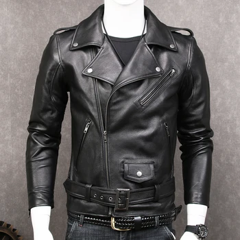 

Black Slim Motorcycle Genuine Jacket Coats Men Fashion Sashes Plus Size XXXXXL Real Leather Jackets Luxury Sheepskin New