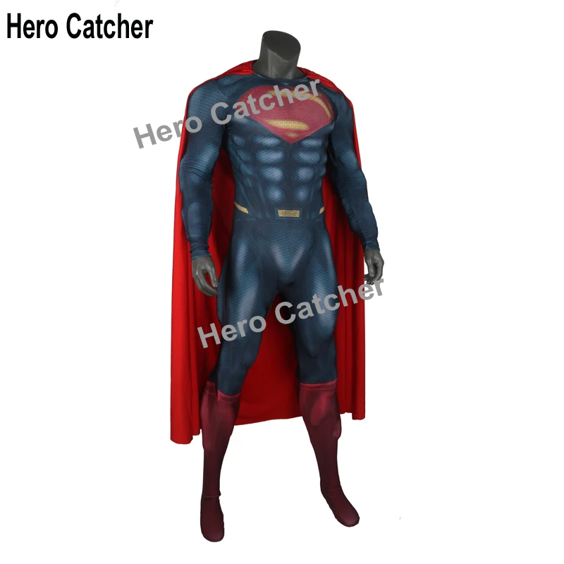 suit with cape Костюм Супермена, высокое качество, новая рельефная подкладка для мышц, костюм супермена с тиснением, стальной Костюм Супермена - Цвет: suit with cape