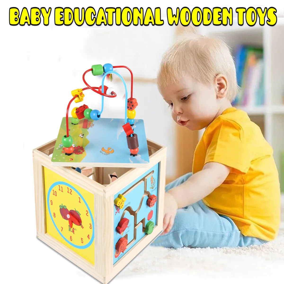 childrens wooden activity cube