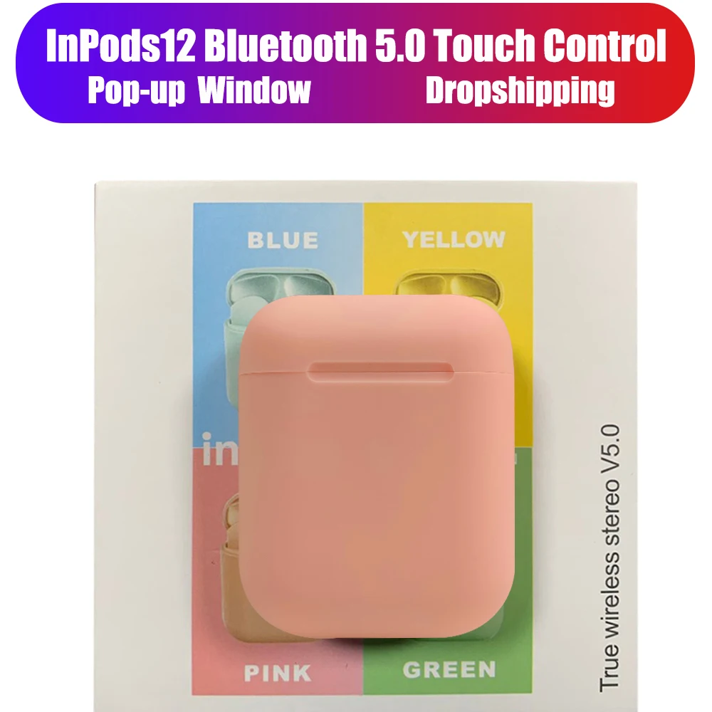 i12 D Pink box Macarons i12 TWS беспроводные наушники Bluetooth 5,0 спортивные наушники с защитой от пота сенсорные Портативные наушники для i10 i20 tws i30 i60 i80 - Цвет: i12 D Pink box