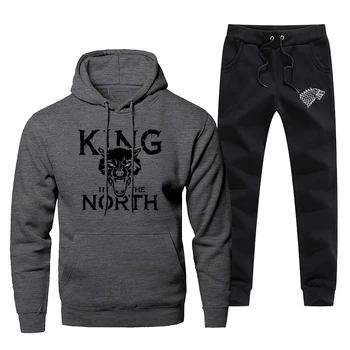 

Game Of Thrones House Stark King In The North Hoodies Pants Sets Men Casual Sportswear Winiter Fleece Harajuku Streetwear