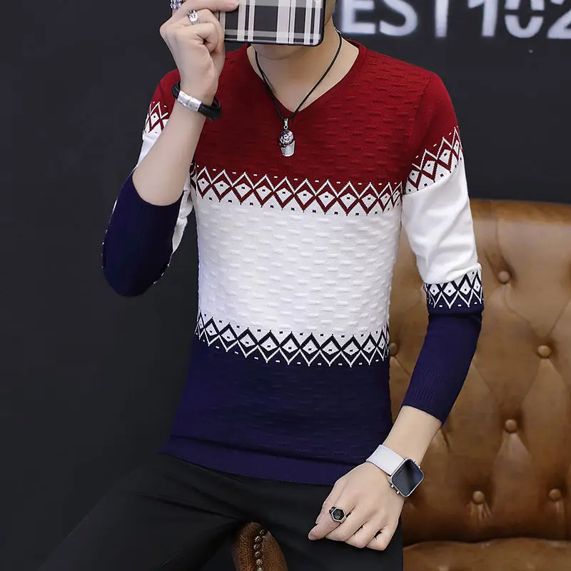 

Men's Sweater Sweater V-neck Korean-Style Long-Sleeved Pullover Sweater T-shirt