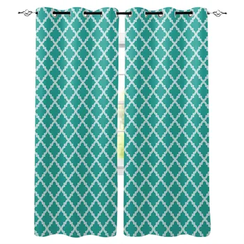 

Classic Geometry Blue Green Curtains for Windows Drapes Blinds Modern Custom Printing Curtain For Living Room Bedroom Home Decor