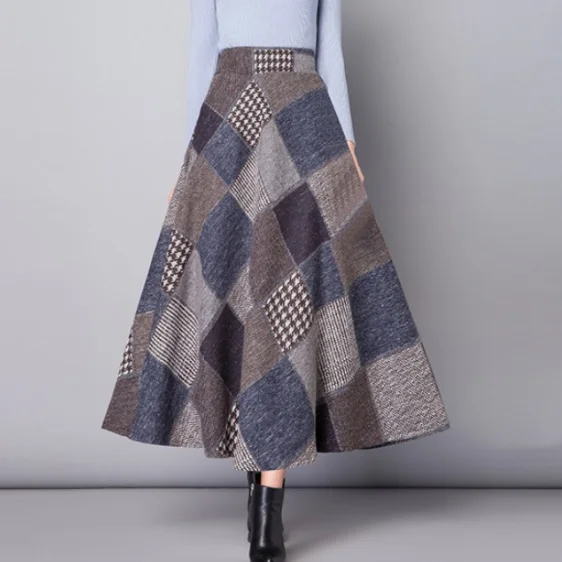 Faldas largas de lana Invierno para mujer falda Maxi cintura alta cálida elegante Oficina señora falda a cuadros mujer moda 2019 FF685| Faldas| - AliExpress