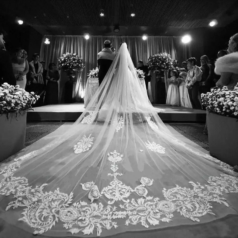 Роскошная блестящая кружевная свадебная вуаль длиной 350 см, фата для невесты, свадебные аксессуары