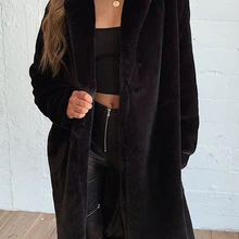 LOOZYKIT, зимнее женское пальто из искусственного меха, роскошное длинное меховое пальто, Свободное пальто с отворотом, толстое, теплое, плюс размер, женские плюшевые пальто, верхняя одежда