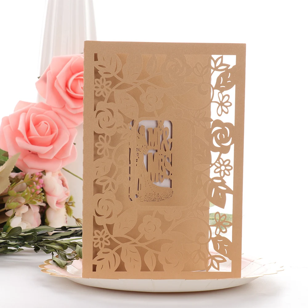  10pcs/sets Wedding Invitations Card Gold Laser Cut Hollow Out Greeting Cards For Birthday Shower Br - 4.00007E+12