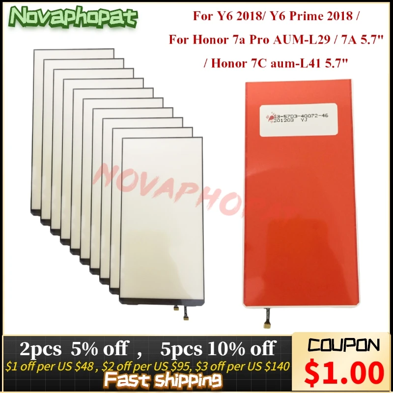 

5PCS Novaphopat LCD Display Backlight Film For Huawei Y6 Prime 2018 Honor 7a Pro AUM-L29 7C AUM-L41 5.7" LED Back light