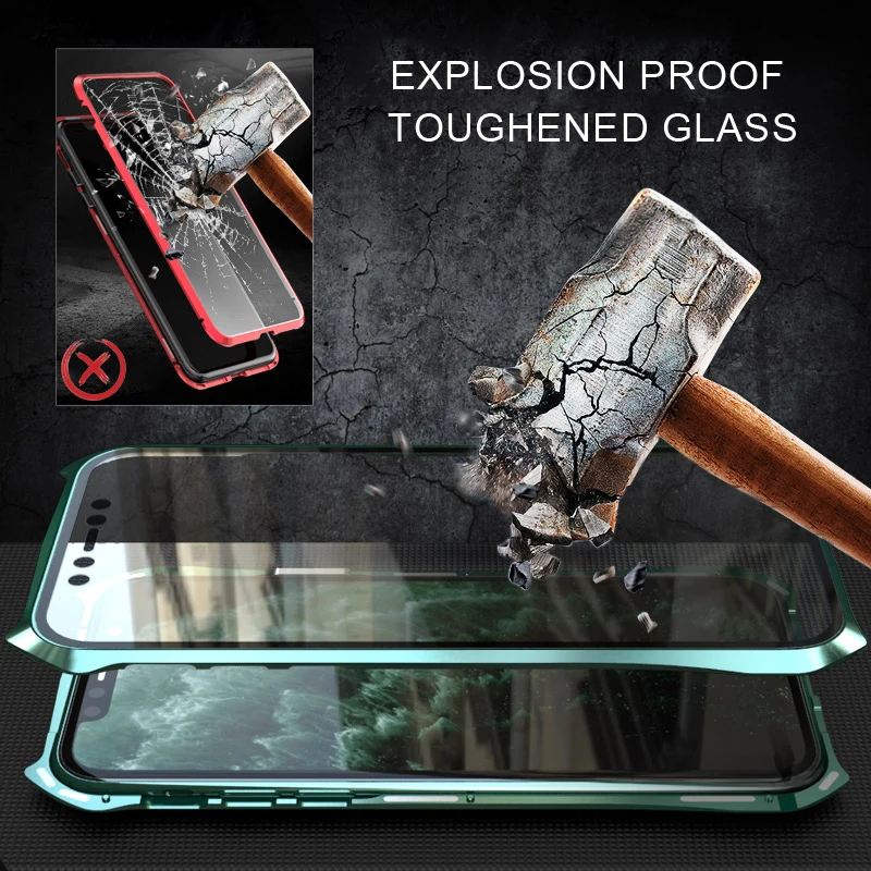 Металлический чехол с магнитной адсорбцией для iPhone 11 11 Pro Max, чехол с откидной крышкой, двусторонний чехол из закаленного стекла для iPhone 11 Pro, чехол для телефона