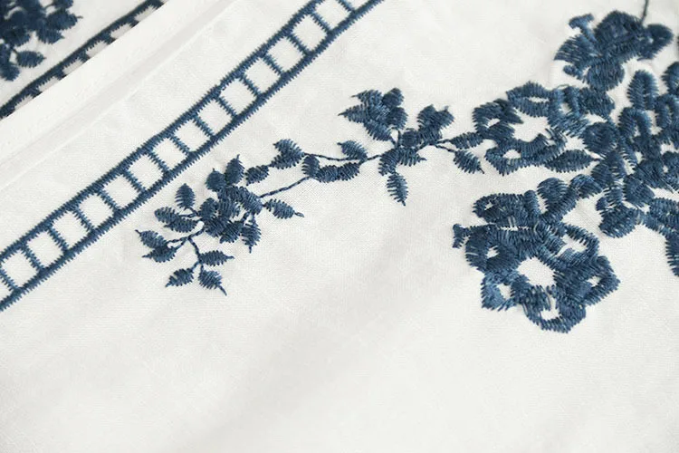 Blusas свободная вышитая Цветочная Женская рубашка блузка с длинным рукавом Осень Roupa Feminina Ретро хлопковое белье топы с v-образным вырезом белый темно-синий