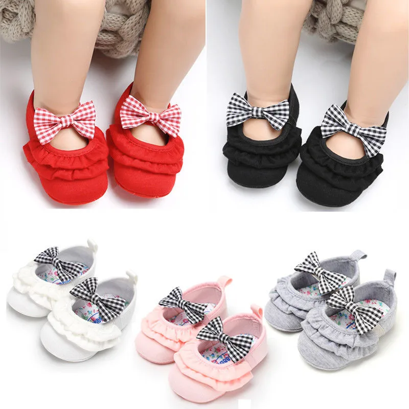 Newborn Infant Baby Girls Boys Autumn Casual Crib Shoes 4 Style Cotton Bow Slip On Ruched Baby Soft Sole Shoes