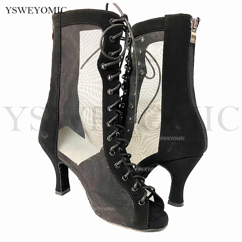 Latin Dance Shoes For Women Girls New Dance Boots Unique Design Salsa Party Dance Shoes Net Dance Sandals in High Heel 3inch