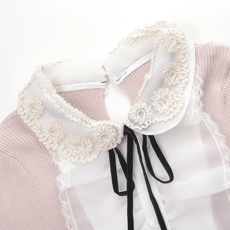 Women Dress Split Knitted Elegant Bodycon Lace Up Bow Vestido Slim Mesh Ruffles Robe Short Sleeve Pullovers Office Lady