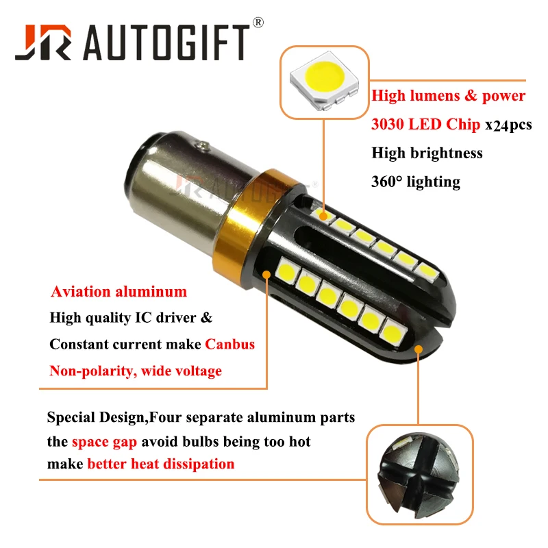 2x P21W 1156 BA15S 1157 BAY15D S25 светодиодный Canbus 12-24V автомобильная лампа 3030 24SMD Обратный DRL автоматического поворота светильник индикатор фонарь стоп-сигнала