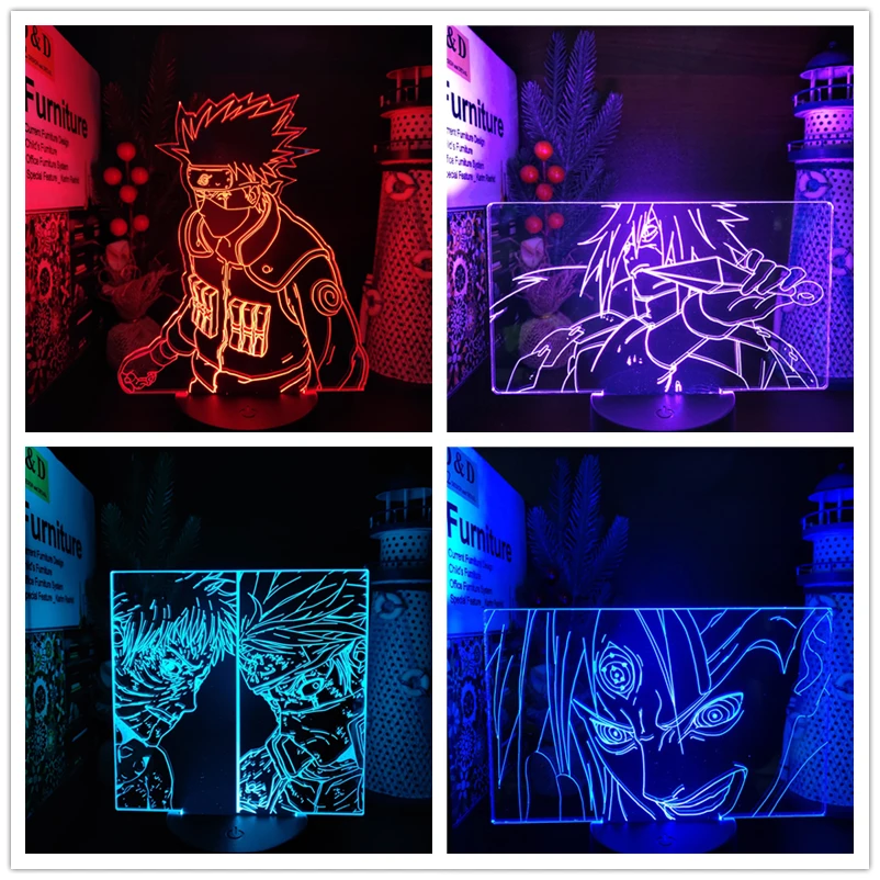 Anime Naruto 3d Illusion Lamp Hatake Kakashi Uchiha Madara Uchiha Obito Led Night Light Bedroom Decor Table Lamp Kids Manga Gift