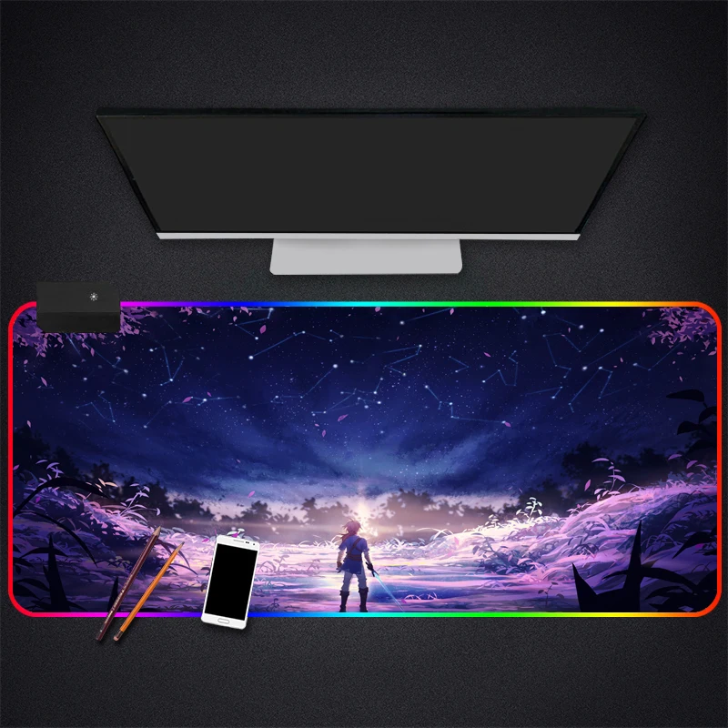 Аниме RGB игровой большой коврик для мыши компьютерный цветной светодиодный