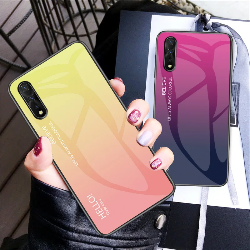 Мода Градиент Стекло телефон крышка для Vivo IQOO Neo силиконовый полный защитный бампер чехол для Vivo Y7S Z5 S1 Z1X V17 Neo чехол