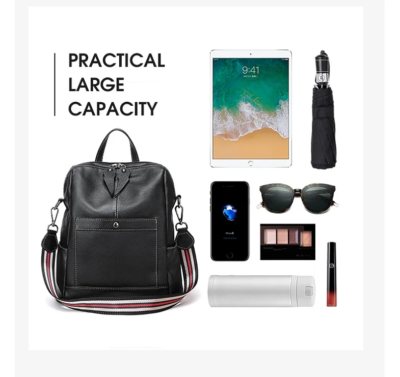 BISON Джинсовый Рюкзак из натуральной кожи, сумки через плечо для путешествий, школьные сумки для подростков, модные женские сумки B1855