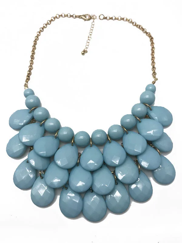 Europe And America Multi-color Water Droplet Surface Cutting Beads Necklace Short Necklace Hand-woven Fan-shaped Resin Necklace